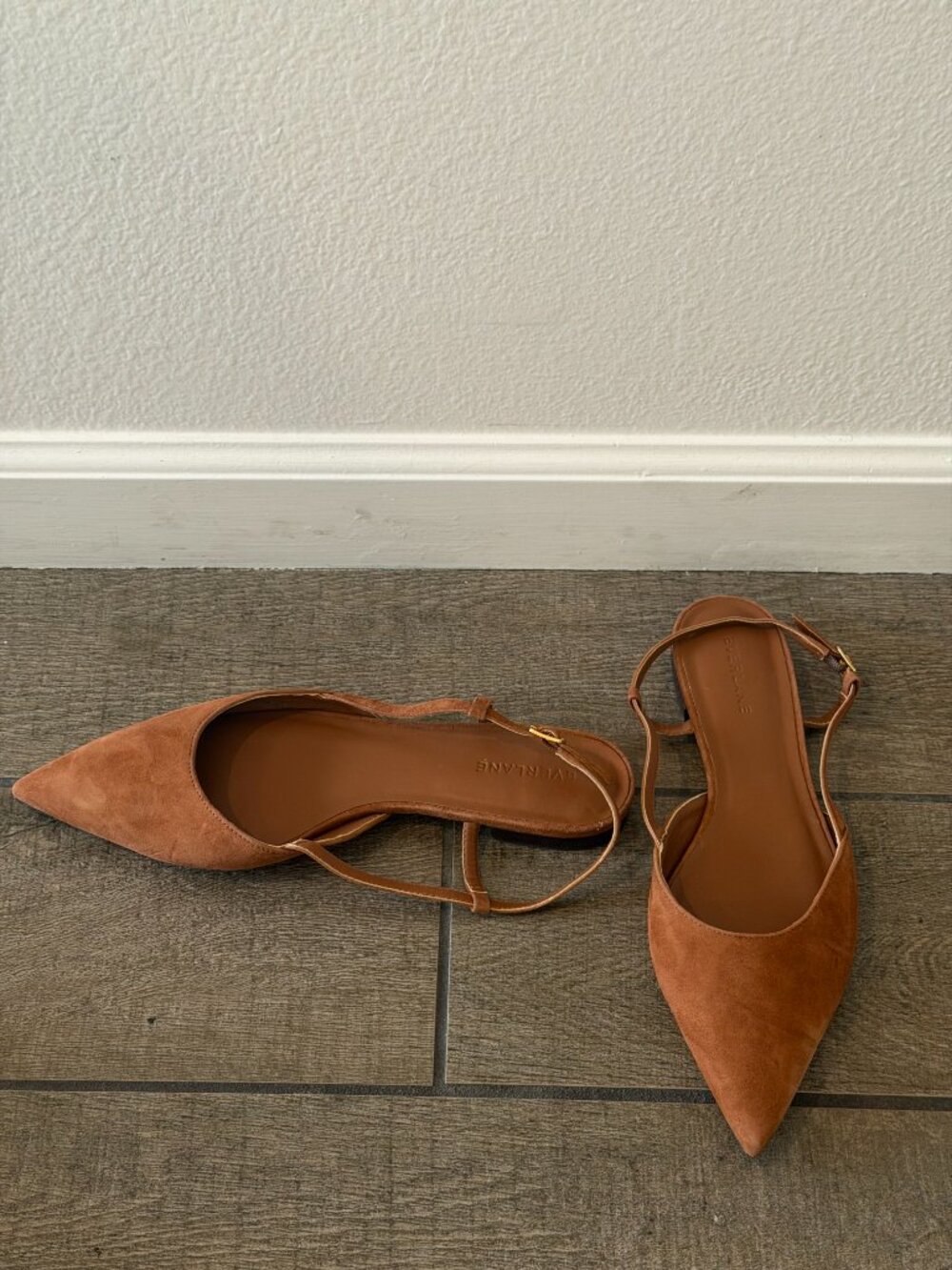 Everlane Suede Pointed Toe Slingback Flat Tan Size 8.5 - Picture 2 of 4